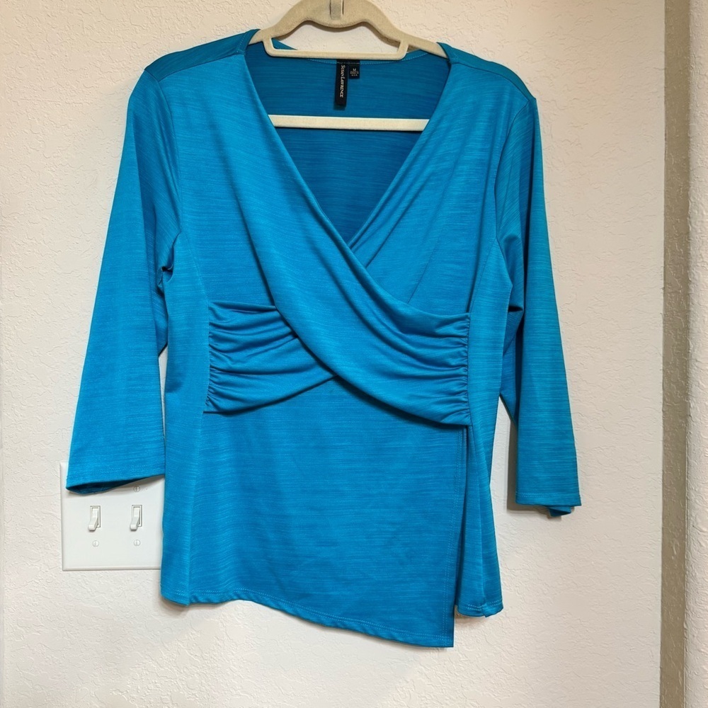 Susan Lawerence Teal Wrap-Style Top Size M